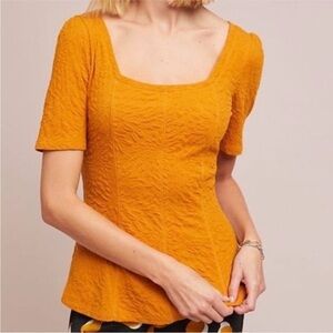 Anthropologie Ett:Wa Mustard‎ Wesley Square Neck Peplum Top Size Small
